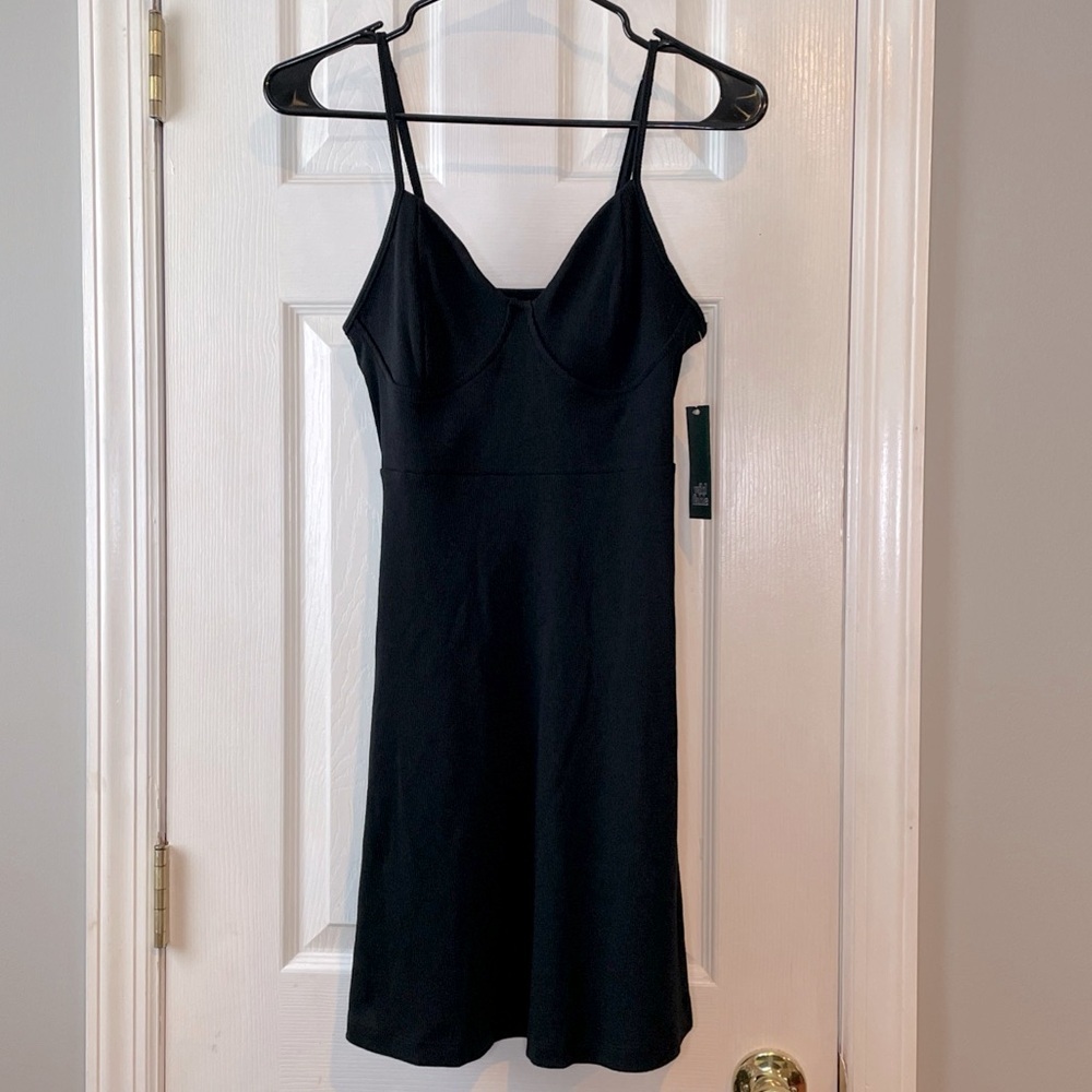 New Wild Fable Black Dress S Ribbed Skater Knit Sweetheart Neck‎ Goth Stretchy
